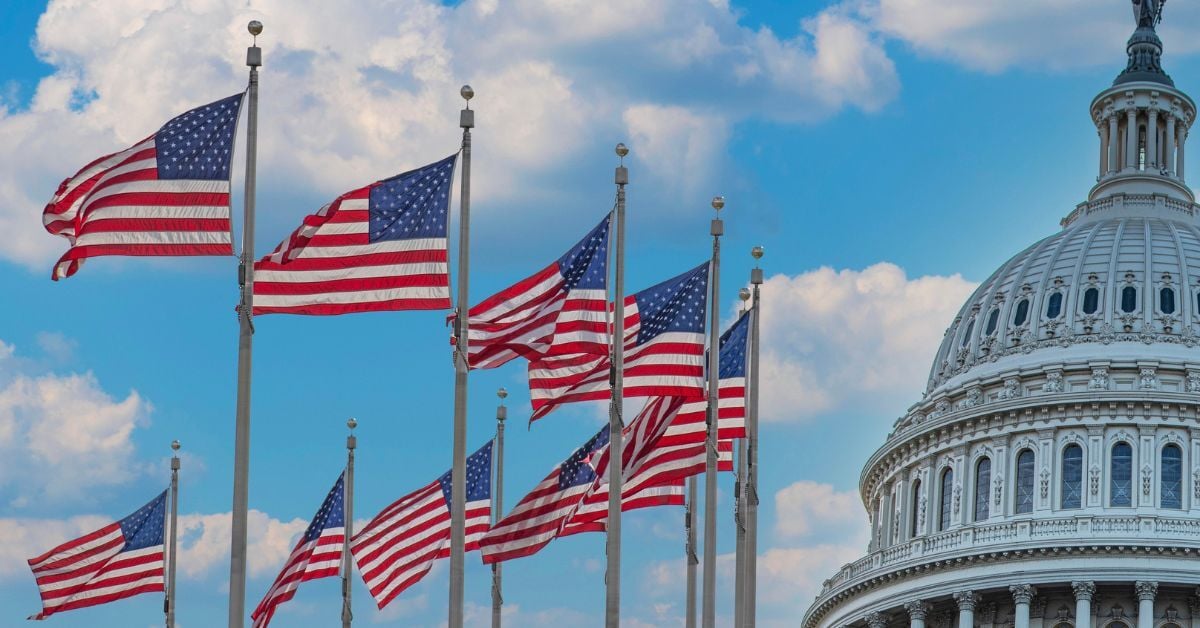 American flags outside the US capitol