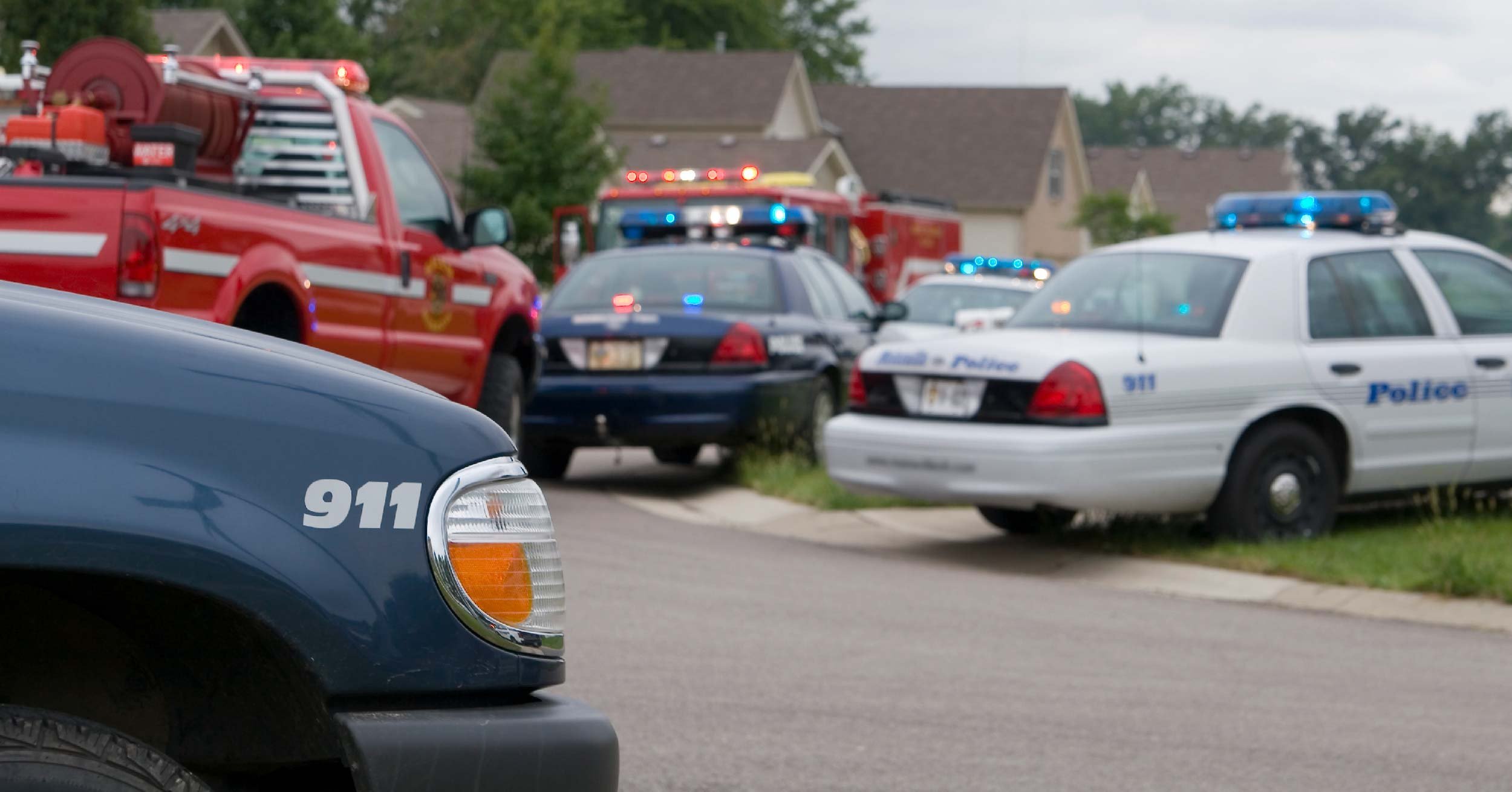 Emergency vehicles with lights on