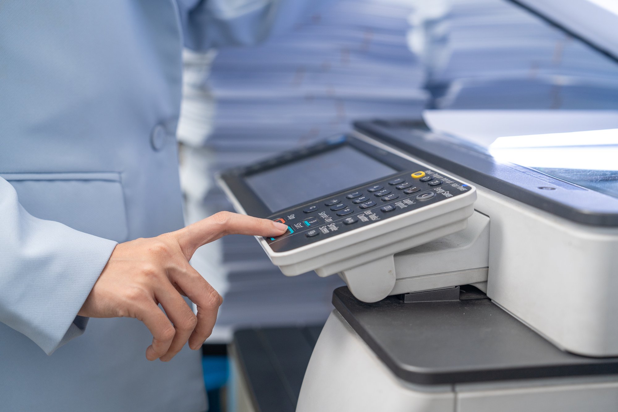 A printer in a financial institution with advanced security features.