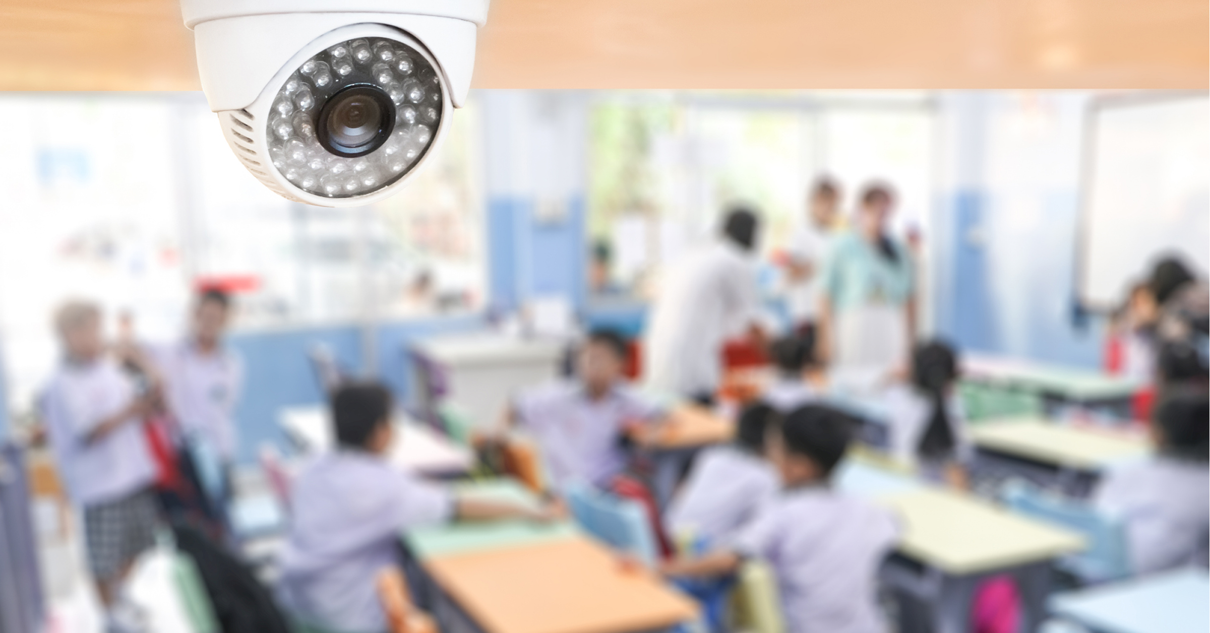 surveillance-camera-with-infrared-lights-mounted-in-classroom