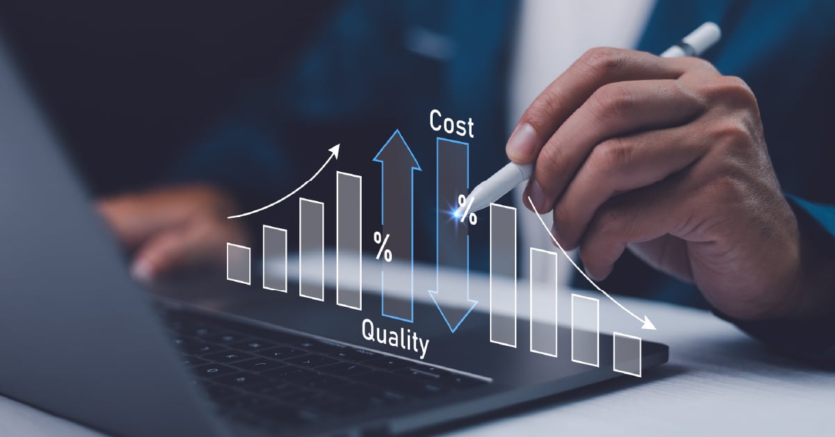 A digitized depiction of cost and quality control for managed print services.