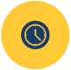 Large icon of a clock on a yellow background. 