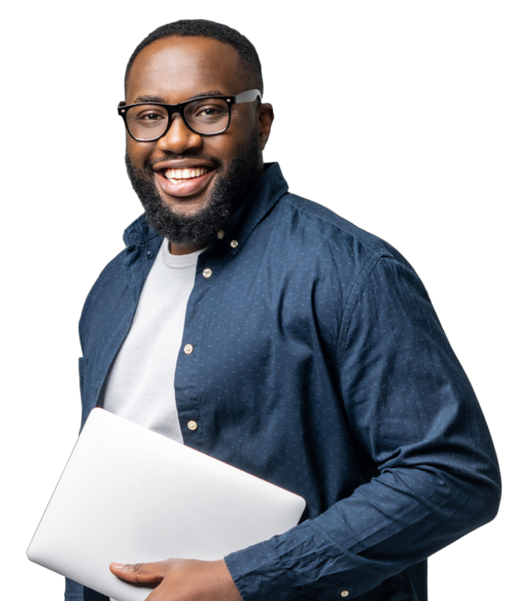 smiling man with laptop