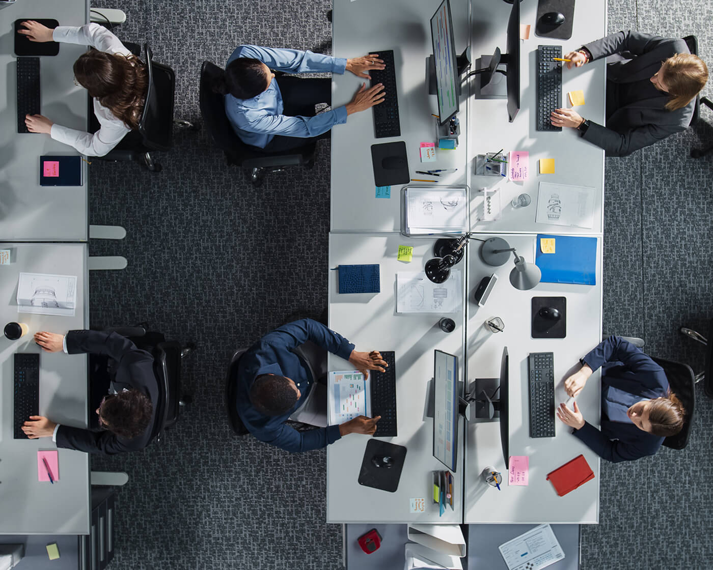 A busy government office view from above.