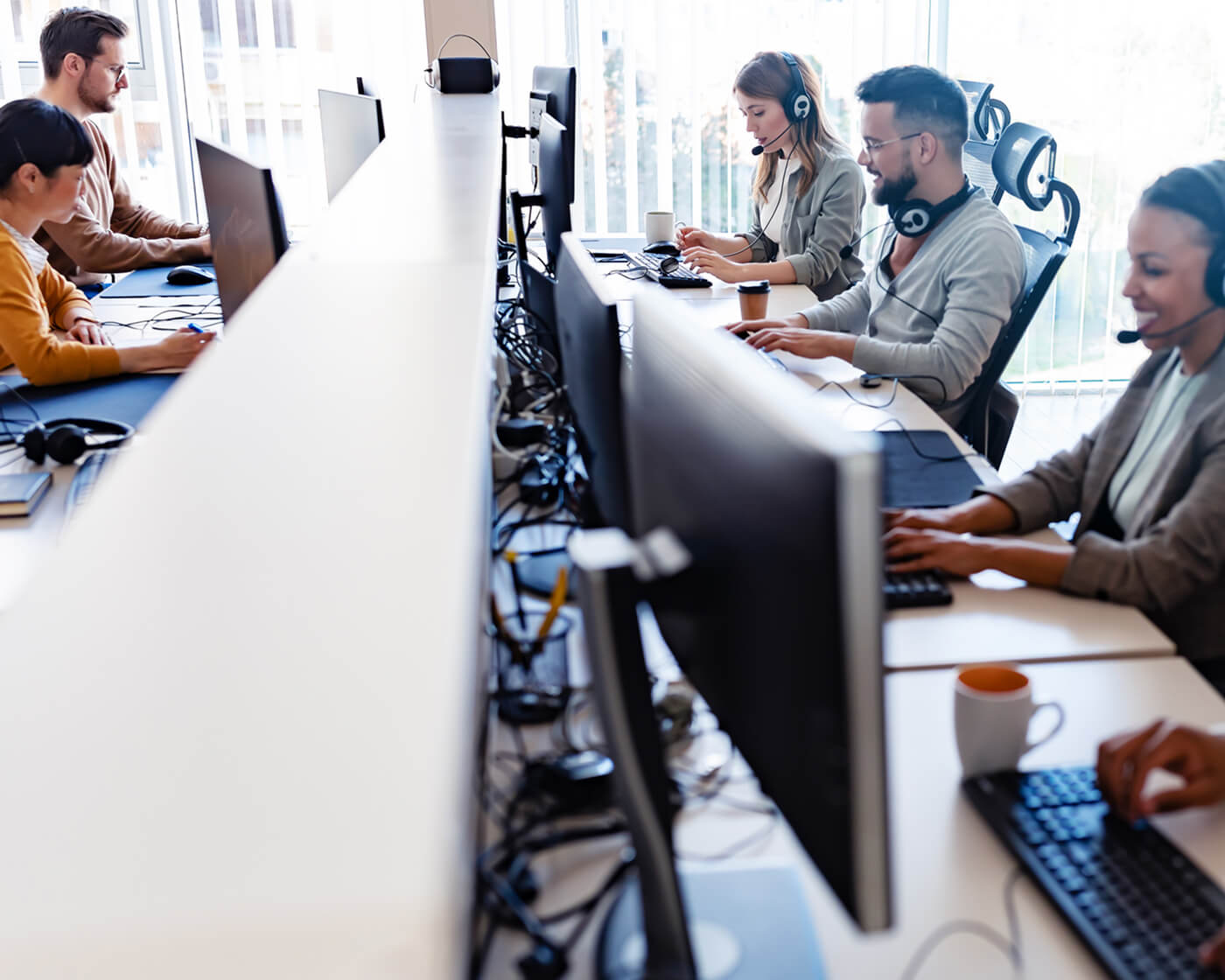 A busy group working in a call center.