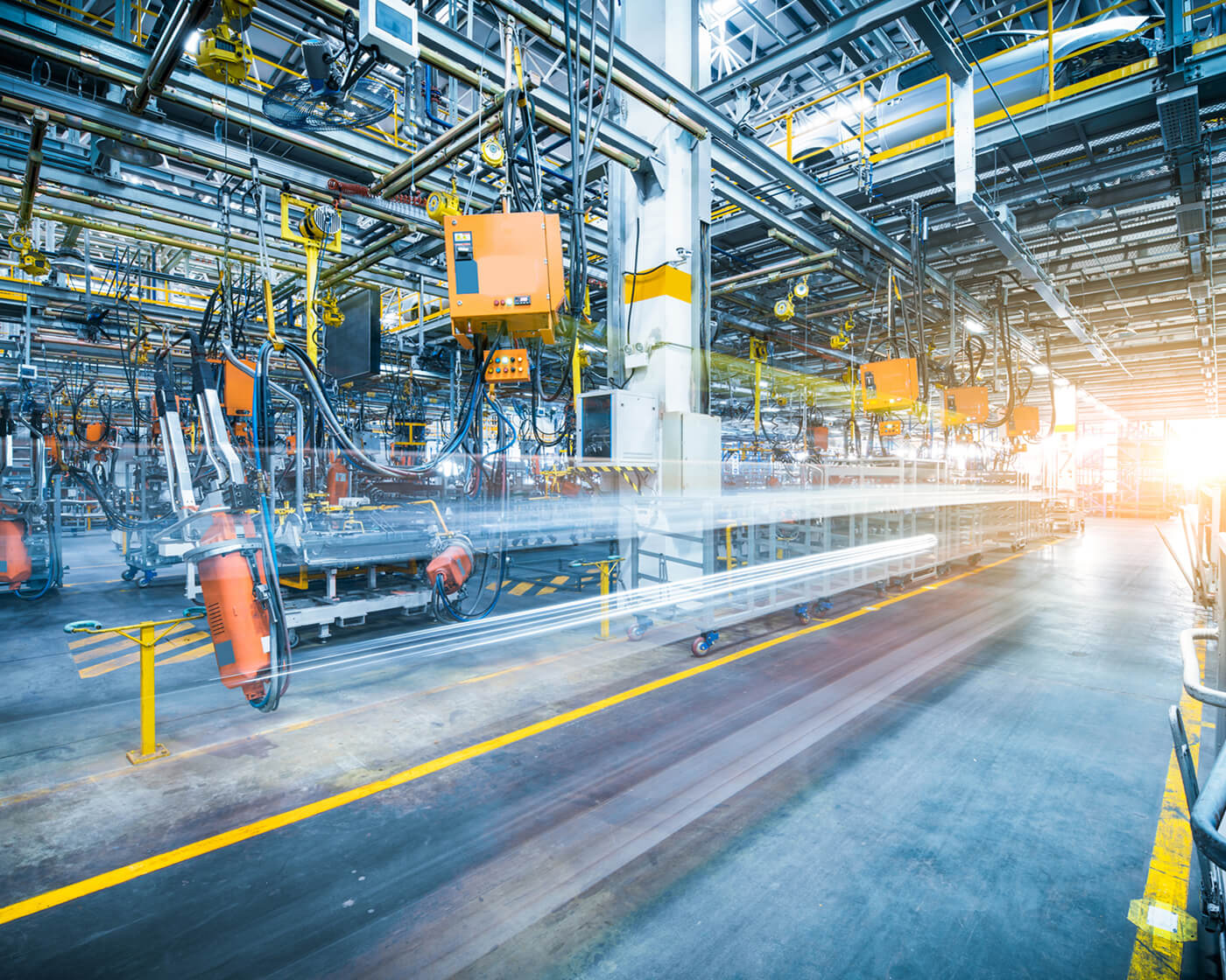 A manufacturing production line in motion.