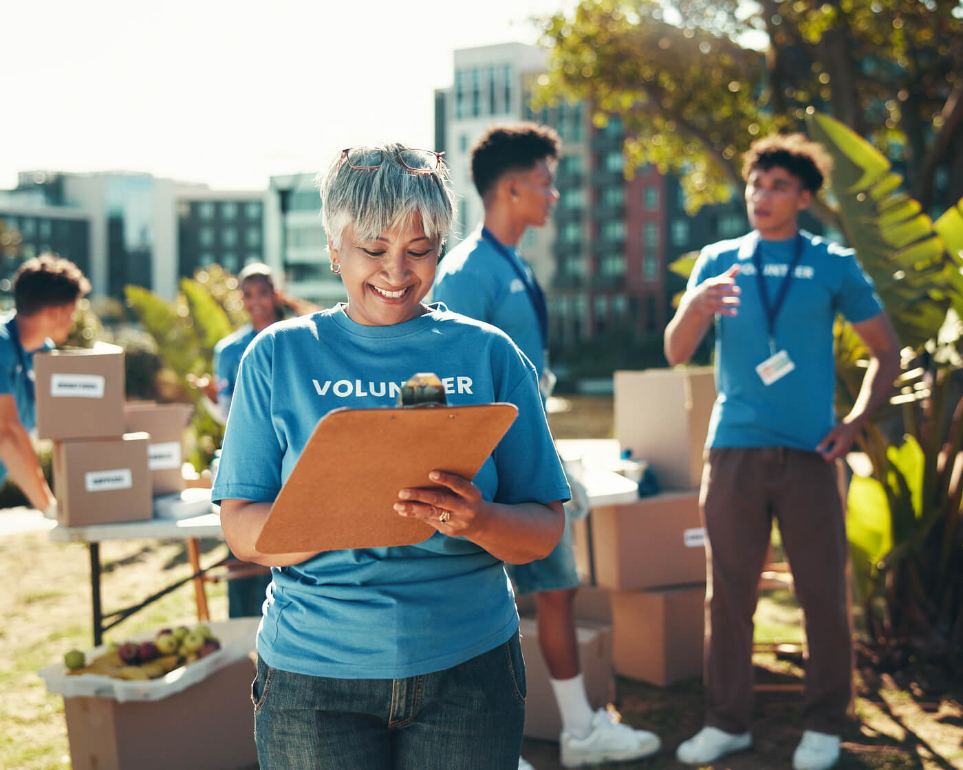 A volunteer group at a park. 
