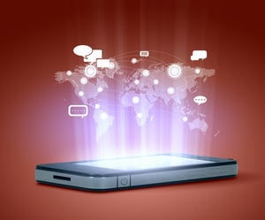 Modern communication technology illustration with mobile phone and high tech background