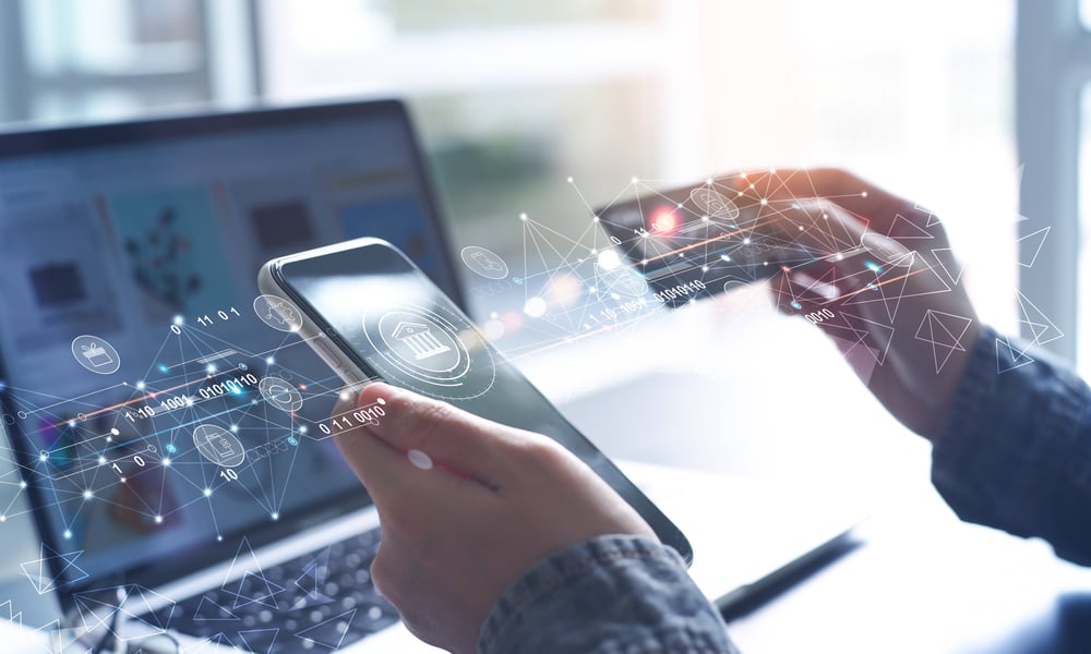 Phone with financial technology data.