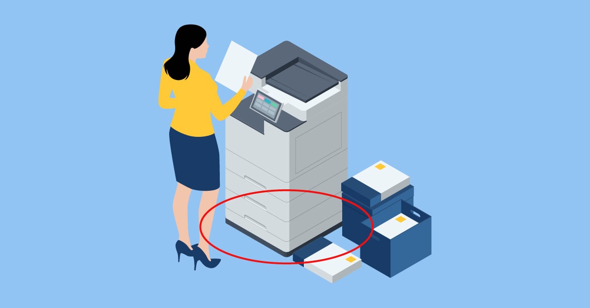 Printer sitting on the floor. 